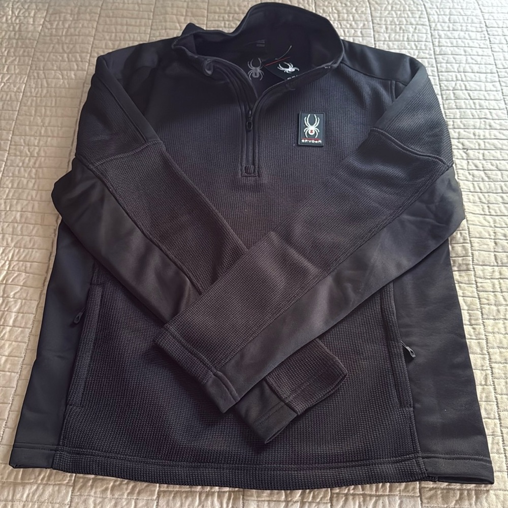 Mens Spyder Pullover Zip Neck Black Sweater Size M NWT